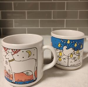 vintage 90s 00s Allen Woods Christmas retro COFFEE MUGS set